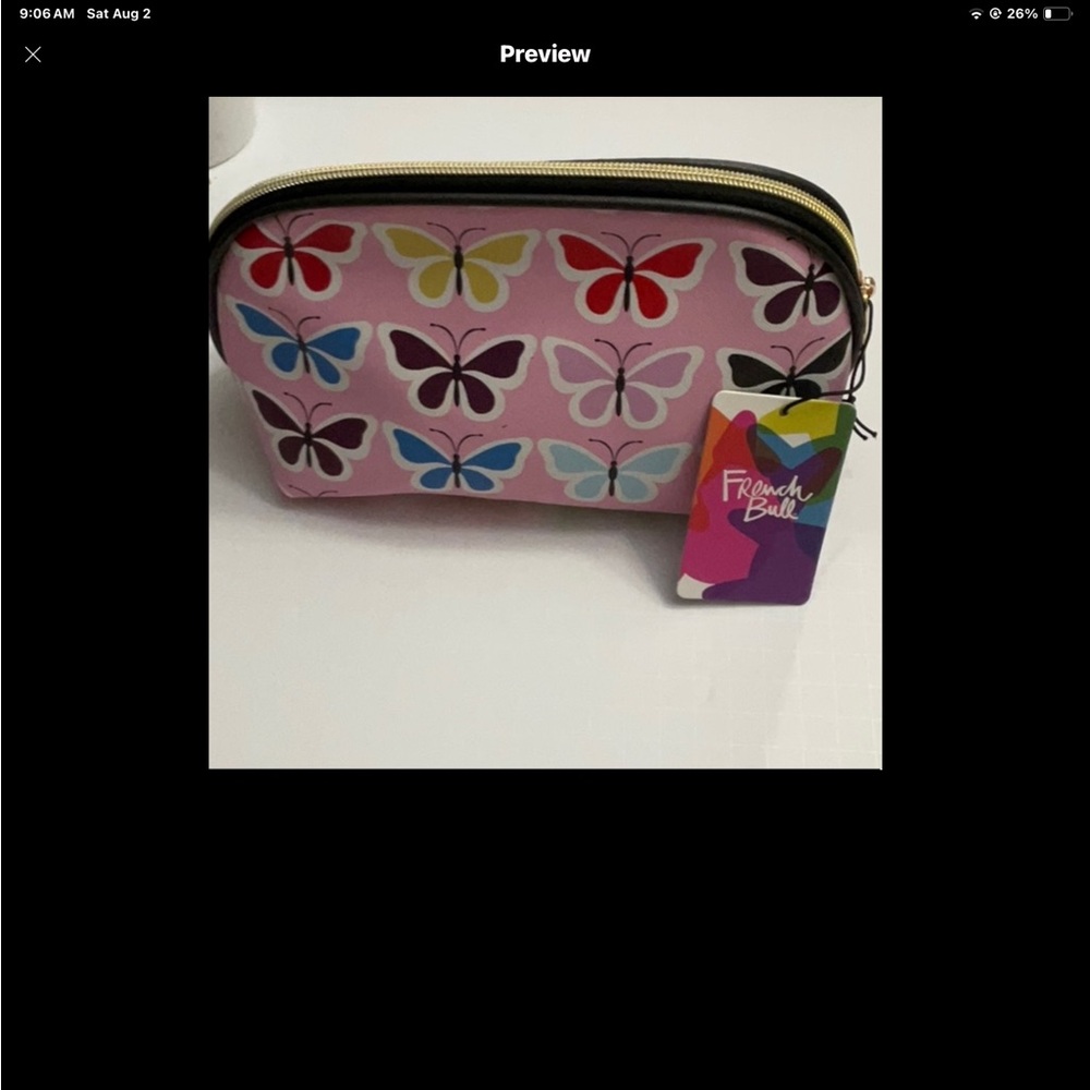🎁 NWT FRENCH BULLDOG Pink Butterfly Cosmetic Bag